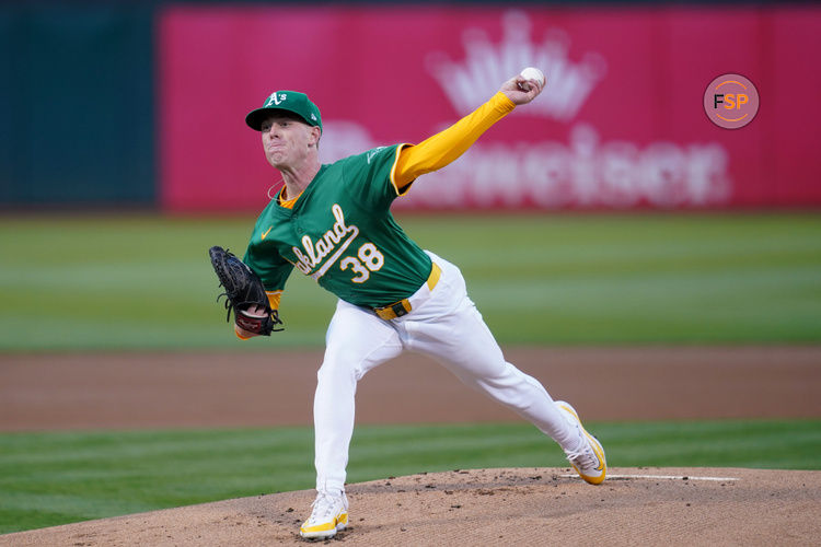 Sep 21, 2024; Oakland, California, USA; Oakland Athletics pitcher JP Sears (38) delivers a pitch against the New York Yankees in the first inning at the Oakland-Alameda County Coliseum. Credit: Cary Edmondson-Imagn Images