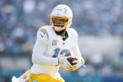 Nov 16, 2025; Jacksonville, Florida, USA; Los Angeles Chargers wide receiver Keenan Allen (13) catches a pass against the Jacksonville Jaguars during the second quarter at EverBank Stadium. Mandatory Credit: Nathan Ray Seebeck-Imagn Images