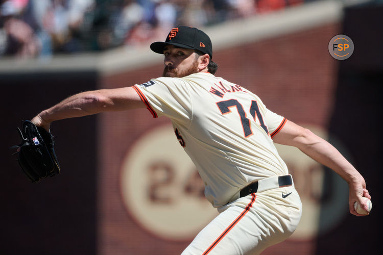 Aug 10, 2024; San Francisco, California, USA; San Francisco Giants pitcher Ryan Walker (74) throws a pitch against the Detroit Tigers during the ninth inning at Oracle Park. Credit: Robert Edwards-USA TODAY Sports