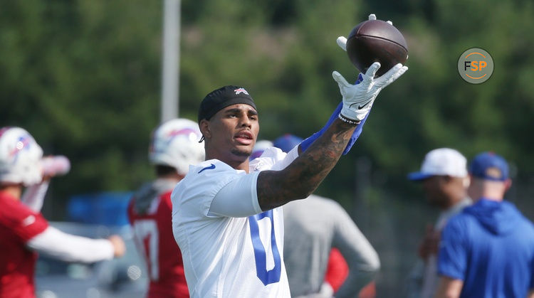 Bills rookie wide receiver Keon Coleman pulls in a pass during the opening day of Buffalo Bills training camp. Shawn Dowd/Rochester Democrat and Chronicle / USA TODAY NETWORK