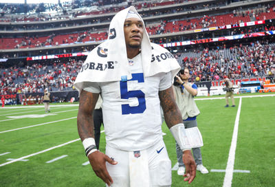 Oct 27, 2024; Houston, Texas, USA; Indianapolis Colts quarterback Anthony Richardson (5) stands on the field after the game against the Houston Texans at NRG Stadium. Mandatory Credit: Troy Taormina-Imagn Images