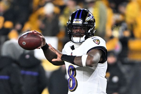 Jan 4, 2026; Pittsburgh, Pennsylvania, USA; Baltimore Ravens quarterback Lamar Jackson (8) practices before the game at Acrisure Stadium. Mandatory Credit: Barry Reeger-Imagn Images
