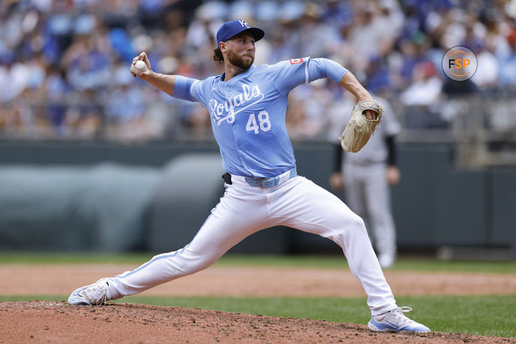 KANSAS CITY, MO - JUNE 13: Kansas City Royals pitcher Alec Marsh (48) delivers a pitch during an MLB game against the New York Yankees on June 13, 2024 at Kauffman Stadium in Kansas City, Missouri. (Photo by Joe Robbins/Icon Sportswire)