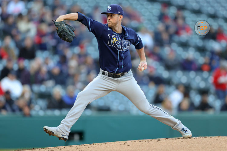 CLEVELAND, OH - SEPTEMBER 29: Tampa Bay Rays starting pitcher Jeffrey Springs (59) delivers a pitch to the plate during the first inning of the Major League Baseball game between the Tampa Bay Rays and Cleveland Guardians on September 29, 2022, at Progressive Field in Cleveland, OH. (Photo by Frank Jansky/Icon Sportswire)