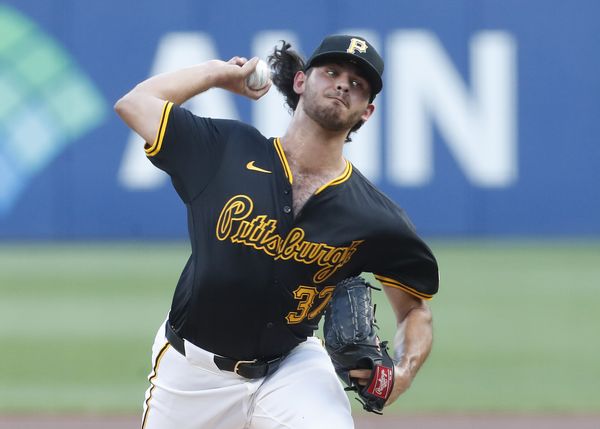 Aug 27, 2024; Pittsburgh, Pennsylvania, USA;  Pittsburgh Pirates starting pitcher Jared Jones (37) delivers a pitch against the Chicago Cubs during the first inning at PNC Park. Mandatory Credit: Charles LeClaire-USA TODAY Sports