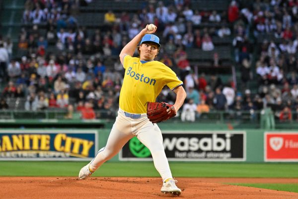 Apr 18, 2025; Boston, Massachusetts, USA; Boston Red Sox starting pitcher Hunter Dobbins (73) pitches against the Chicago White Sox during the first inning at Fenway Park. Mandatory Credit: Eric Canha-Imagn Images