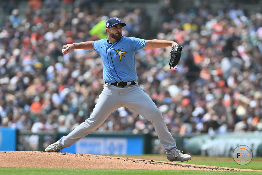 DETROIT, MI - AUGUST 05: Tampa Bay Rays SP Aaron Civale (34) on the mound during game between Tampa Bay Rays and Detroit Tigers on August 5, 2023 at Comerica Park in Detroit, MI (Photo by Allan Dranberg/Icon Sportswire)