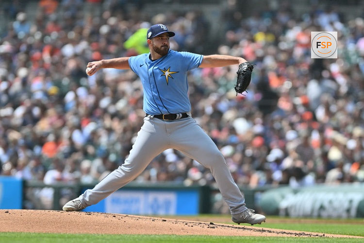 DETROIT, MI - AUGUST 05: Tampa Bay Rays SP Aaron Civale (34) on the mound during game between Tampa Bay Rays and Detroit Tigers on August 5, 2023 at Comerica Park in Detroit, MI (Photo by Allan Dranberg/Icon Sportswire)