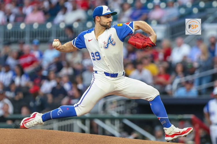 Sep 27, 2025; Cumberland, Georgia, USA; Atlanta Braves pitcher Spencer Strider (99) pitches the ball against the Pittsburgh Pirates during the first inning at Truist Park. Credit: Jordan Godfree-Imagn Images
