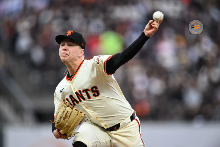 Jun 4, 2025; San Francisco, California, USA;  San Francisco Giants starting pitcher Kyle Harrison (45) throws against the San Diego Padres in the third inning at Oracle Park. Credit: Eakin Howard-Imagn Images