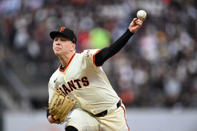 Jun 4, 2025; San Francisco, California, USA;  San Francisco Giants starting pitcher Kyle Harrison (45) throws against the San Diego Padres in the third inning at Oracle Park. Mandatory Credit: Eakin Howard-Imagn Images