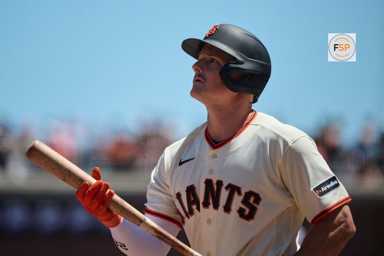 Jun 14, 2026; San Francisco, California, USA; San Francisco Giants infielder Matt Chapman (26) looks on while batting against the Chicago Cubs during the seventh inning at Oracle Park. Credit: Robert Edwards-Imagn Images