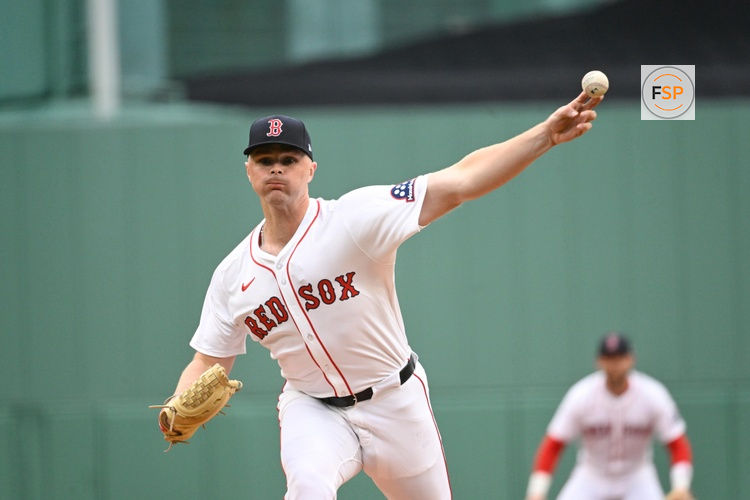 Apr 6, 2025; Boston, Massachusetts, USA; Boston Red Sox starting pitcher Sean Newcomb (19) pitches against the St. Louis Cardinals during the first inning at Fenway Park. Credit: Eric Canha-Imagn Images