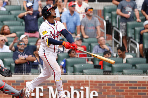 ATLANTA, GA - JULY 20: Atlanta Braves second baseman Ozzie Albies #1 reacts after hitting the game winning sacrifice fly in the 10th inning during game 1 of the MLB doubleheader between the Saint Louis Cardinals and the Atlanta Braves on July 20, 2024 at TRUIST Park in Atlanta, GA. (Photo by Jeff Robinson/Icon Sportswire)