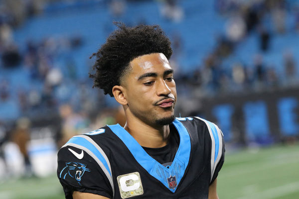 CHARLOTTE, NC - NOVEMBER 05: Carolina Panthers quarterback Bryce Young (9) after the game of a NFL football game between the Indianapolis Colts and the Carolina Panthers on November 5, 2023 at Bank of America Stadium in Charlotte, N.C. (Photo by John Byrum/Icon Sportswire)