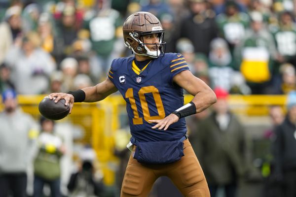 Nov 2, 2025; Green Bay, Wisconsin, USA;  Green Bay Packers quarterback Jordan Love (10) during the game against the Carolina Panthers at Lambeau Field. Mandatory Credit: Jeff Hanisch-Imagn Images
