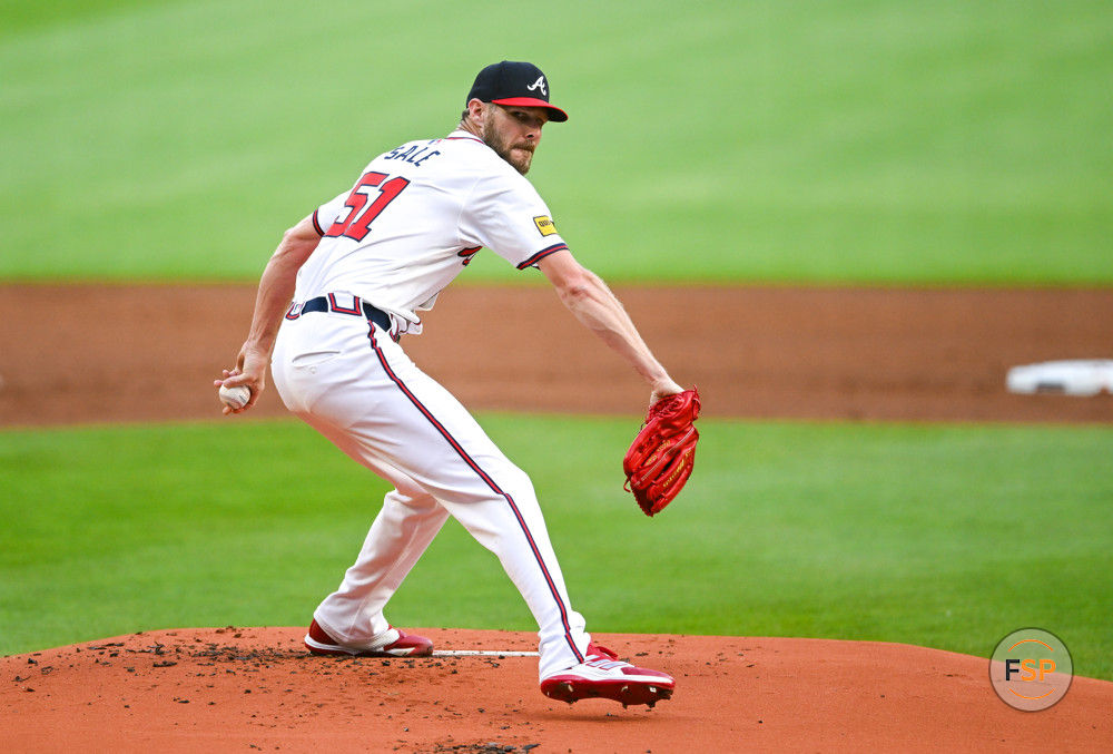 ATLANTA, GA – MAY 08:  Atlanta pitcher Chris Sale (51) pitches during the MLB game between the Boston Red Sox and the Atlanta Braves on May 8th, 2024 at Truist Park in Atlanta, GA. (Photo by Rich von Biberstein/Icon Sportswire)