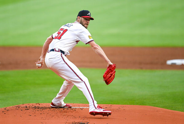 ATLANTA, GA – MAY 08:  Atlanta pitcher Chris Sale (51) pitches during the MLB game between the Boston Red Sox and the Atlanta Braves on May 8th, 2024 at Truist Park in Atlanta, GA. (Photo by Rich von Biberstein/Icon Sportswire)