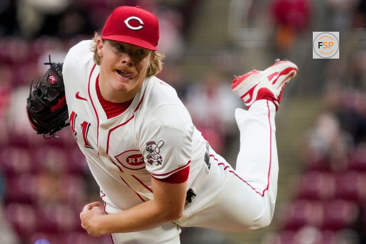 May 1, 2025; Cincinnati, Ohio, USA; Cincinnati Reds pitcher Andrew Abbott (41) throws a pitch in the fourth inning of the MLB National League game between the Cincinnati Reds and the St. Louis Cardinals at Great American Ball Park in downtown Cincinnati on Thursday, May 1, 2025. The Reds won 9-1. Credit: Sam Greene-USA TODAY Network via Imagn Images