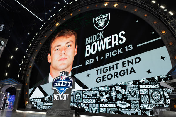 DETROIT, MI - APRIL 25: The Las Vegas Raiders choose Georgia Tight End Brock Bowers thirteenth overall during Day 1 of the NFL Draft on April 25, 2024 at Campus Martius Park and Hart Plaza in Detroit, MI. (Photo by John Smolek/Icon Sportswire)
