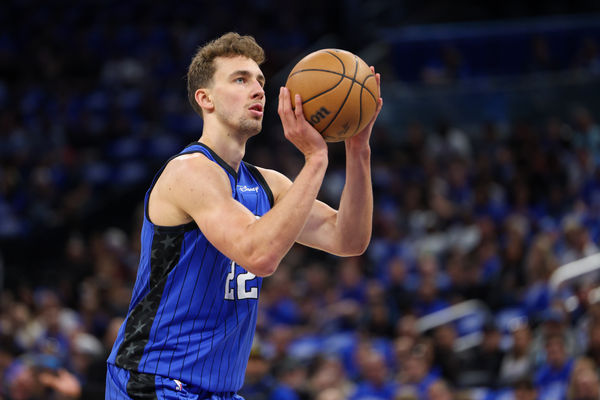 Apr 27, 2024; Orlando, Florida, USA; Orlando Magic forward Franz Wagner (22) attempts a free throw against the Cleveland Cavaliers in the first quarter during game four of the first round for the 2024 NBA playoffs at Kia Center. Mandatory Credit: Nathan Ray Seebeck-USA TODAY Sports