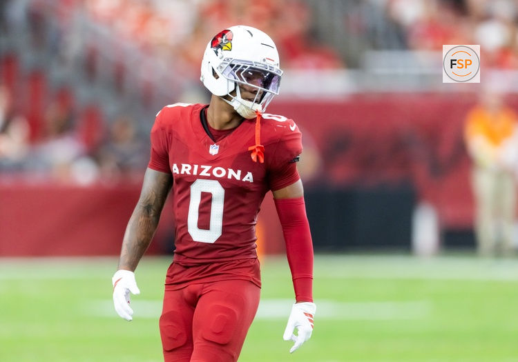 Aug 9, 2025; Glendale, Arizona, USA; Arizona Cardinals cornerback Will Johnson (0) against the Kansas City Chiefs during a preseason NFL game at State Farm Stadium. Credit: Mark J. Rebilas-Imagn Images