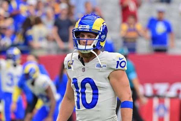 Sep 15, 2024; Glendale, Arizona, USA;  Los Angeles Rams wide receiver Cooper Kupp (10) prior to a game against the Arizona Cardinals at State Farm Stadium. Mandatory Credit: Matt Kartozian-Imagn Images