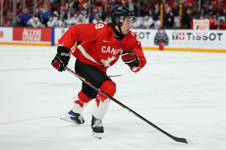 Dec 31, 2025; Minneapolis, Minnesota, UNITED STATES; Canada forward Gavin McKenna (9) in action against Finland during the second period in group play during the 2026 IIHF World Junior Championship at 3M Arena. Credit: Matt Krohn-Imagn Images