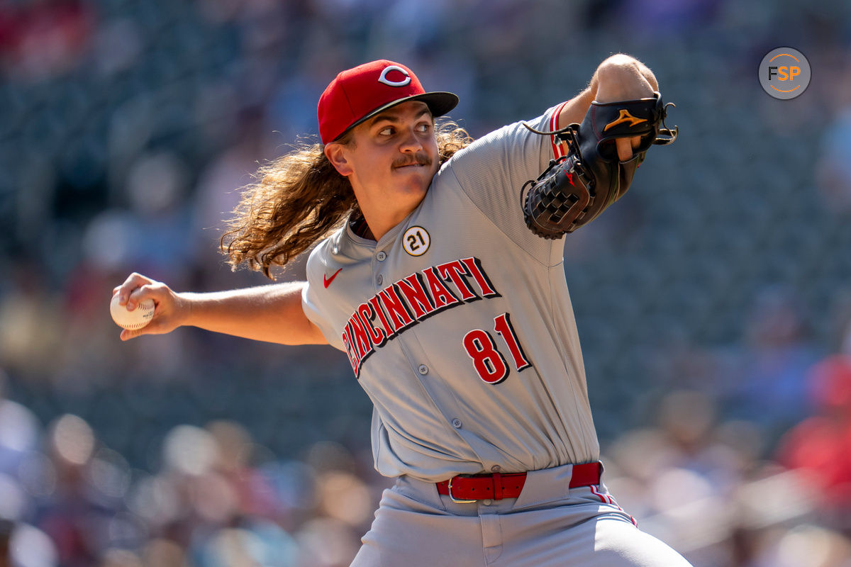 Sep 15, 2024; Minneapolis, Minnesota, USA; Cincinnati Reds starting pitcher Rhett Lowder (81) delivers a pitch against the Minnesota Twins in the first inning at Target Field. Credit: Jesse Johnson-Imagn Images