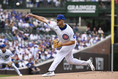 Jun 19, 2025; Chicago, Illinois, USA;  Chicago Cubs pitcher Jameson Taillon (50) delivers during the first inning against the Milwaukee Brewers at Wrigley Field. Mandatory Credit: Matt Marton-Imagn Images