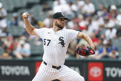 Jul 9, 2025; Chicago, Illinois, USA; Chicago White Sox starting pitcher Adrian Houser (57) delivers a pitch against the Toronto Blue Jays during the first inning at Rate Field. Mandatory Credit: Kamil Krzaczynski-Imagn Images