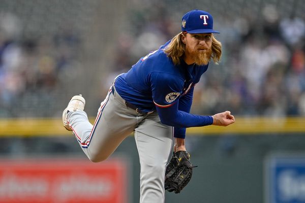 DENVER, CO - MAY 10: Texas Rangers pitcher Jon Gray (22) pitches in the first inning during a game between the Texas Rangers and the Colorado Rockies at Coors Field on May 10, 2024 in Denver, Colorado. (Photo by Dustin Bradford/Icon Sportswire)