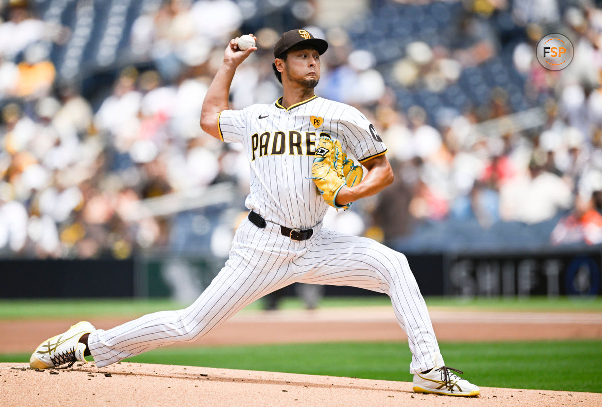 May 29, 2024; San Diego, California, USA; San Diego Padres pitcher Yu Darvish (11) pitches during the first inning against the Miami Marlins at Petco Park. Credit: Denis Poroy-USA TODAY Sports