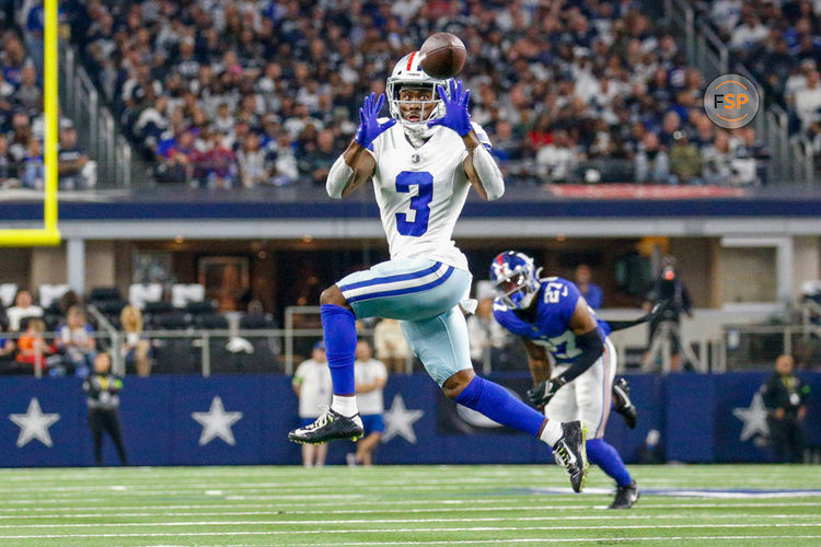 ARLINGTON, TX - NOVEMBER 12: Dallas Cowboys wide receiver Brandin Cooks (3) catches a pass during the game between the Dallas Cowboys and New York Giants on November 12, 2023 at AT&T Stadium in Arlington, TX. (Photo by Andrew Dieb/Icon Sportswire)