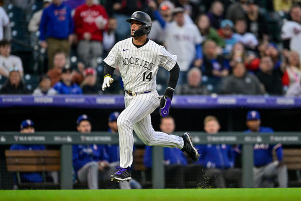 DENVER, CO - MAY 10: Colorado Rockies shortstop Ezequiel Tovar (14) runs before scoring in the fifth inning during a game between the Texas Rangers and the Colorado Rockies at Coors Field on May 10, 2024 in Denver, Colorado. (Photo by Dustin Bradford/Icon Sportswire)