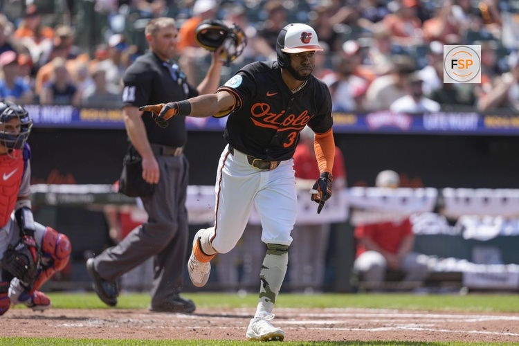 May 18, 2025; Baltimore, Maryland, USA; Baltimore Orioles center fielder Cedric Mullins (31) reacts to hitting a home run against the Washington Nationals during the fifth inning at Oriole Park at Camden Yards. Credit: Gregory Fisher-Imagn Images