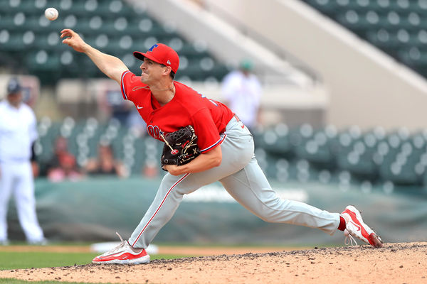 LAKELAND, FL - MARCH 16: Philadelphia Phillies Pitcher Griff McGarry (46) delivers a pitch to the plate during the Spring Breakout Game between the Philadelphia Phillies and the Detroit Tigers on March 16, 2024 at Publix Field at Joker Marchant Stadium in Lakeland, FL. (Photo by Cliff Welch/Icon Sportswire)