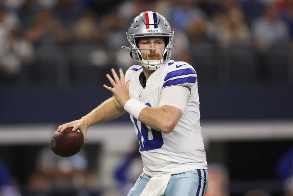 Nov 10, 2024; Arlington, Texas, USA; Dallas Cowboys quarterback Cooper Rush (10) throws a pass against the Philadelphia Eagles in the third quarter at AT&T Stadium. Mandatory Credit: Tim Heitman-Imagn Images