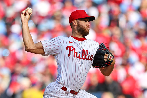 PHILADELPHIA, PA - MARCH 29: Zack Wheeler #45 of the Philadelphia Phillies pitches during the 2024 Opening Day game against the Atlanta Braves on March 29, 2024 at Citizens Bank Park in Philadelphia, Pennsylvania.  (Photo by Rich Graessle/Icon Sportswire)