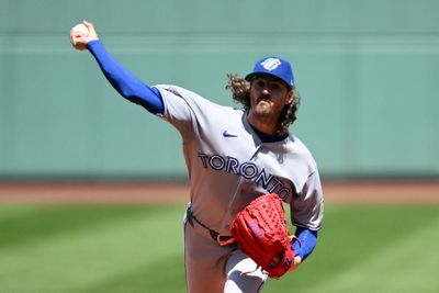 Jul 26, 2026; Boston, Massachusetts, USA; Toronto Blue Jays pitcher Kevin Gausman (34) pitches against the Boston Red Sox during the first inning at Fenway Park. Mandatory Credit: Brian Fluharty-Imagn Images