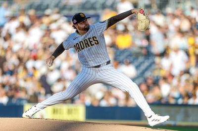 Aug 22, 2026; San Diego, California, USA;  San Diego Padres starting pitcher Casey Mize (32) throws a pitch during the first inning against the Minnesota Twins at Petco Park.  Mandatory Credit: David Frerker-Imagn Images
