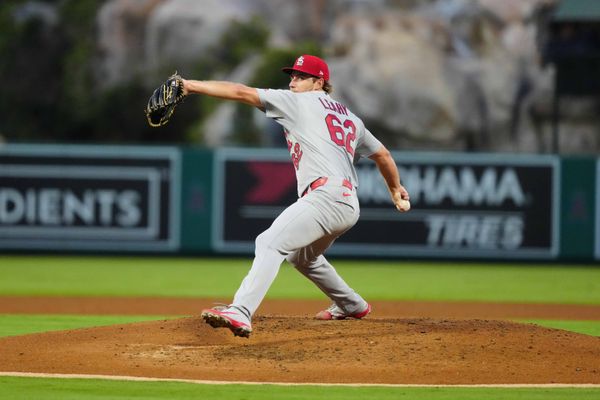 Jul 20, 2026; Anaheim, California, USA; St. Louis Cardinals pitcher Kyle Leahy (62) throws against the Los Angeles Angels at Angel Stadium. Mandatory Credit: Kirby Lee-Imagn Images