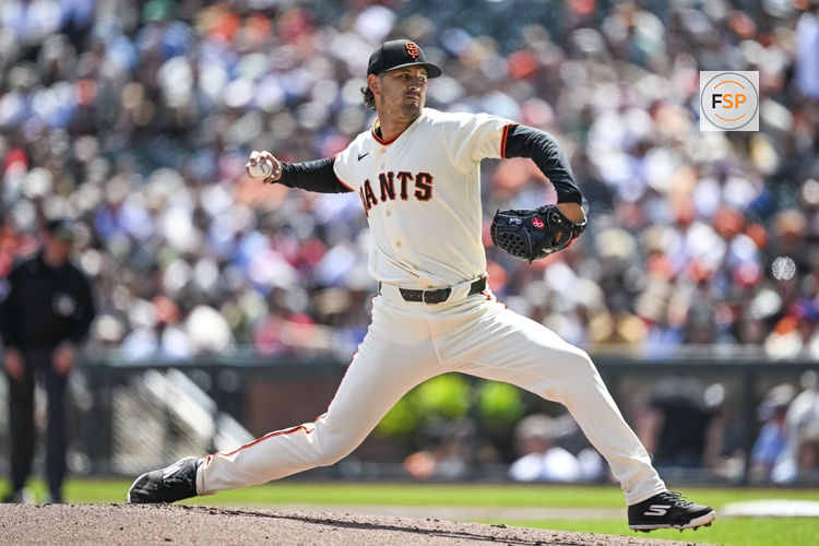 Apr 8, 2026; San Francisco, California, USA; San Francisco Giants pitcher Tyler Mahle (54) throws a pitch to a Philadelphia Phillies batter in the top of the second inning at Oracle Park. Credit: Justine Willard-Imagn Images