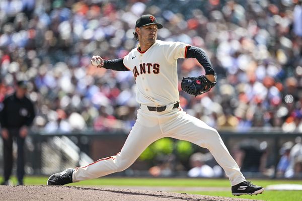 Apr 8, 2026; San Francisco, California, USA; San Francisco Giants pitcher Tyler Mahle (54) throws a pitch to a Philadelphia Phillies batter in the top of the second inning at Oracle Park. Mandatory Credit: Justine Willard-Imagn Images