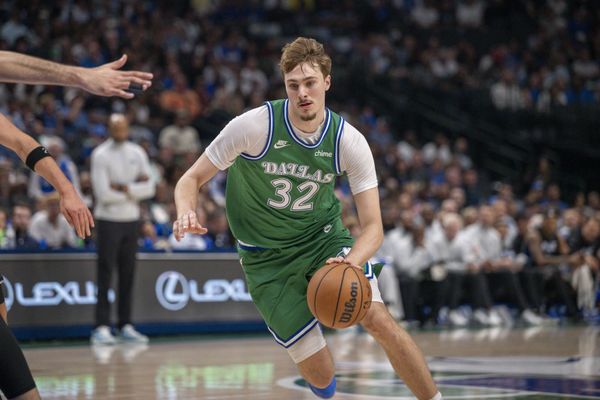 Apr 3, 2026; Dallas, Texas, USA; Dallas Mavericks forward Cooper Flagg (32) drives to the basket during the game between the Mavericks and the Magic at American Airlines Center. Mandatory Credit: Jerome Miron-Imagn Images
