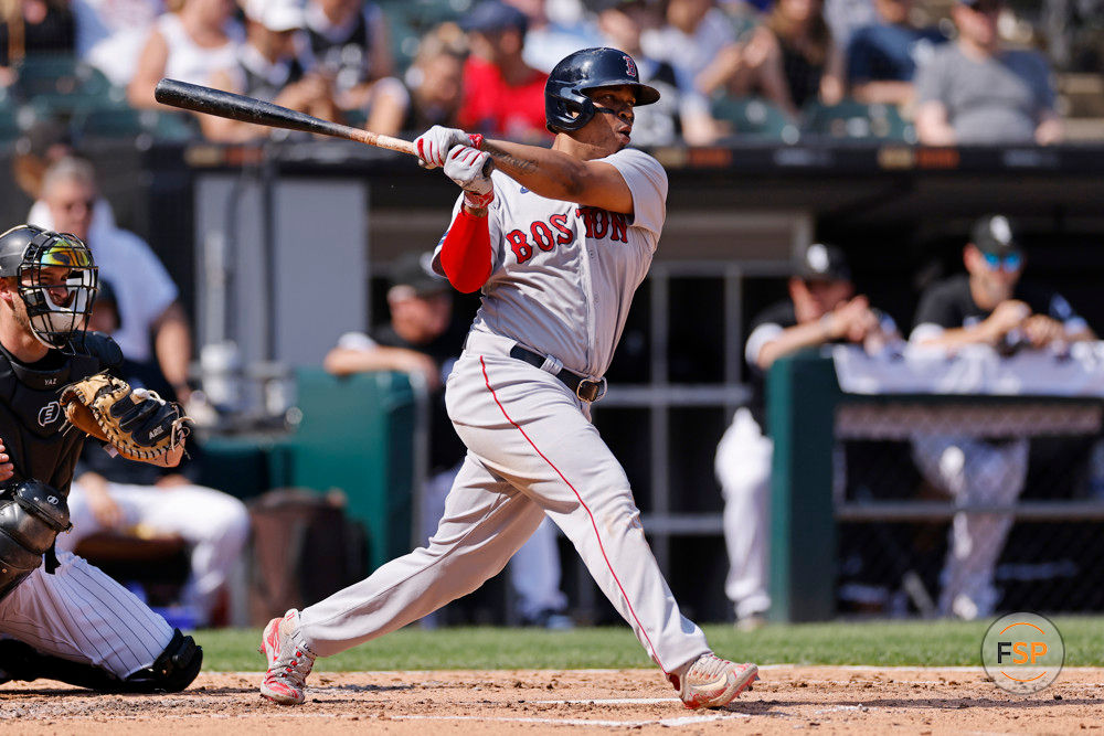 CHICAGO, IL - JUNE 24: Boston Red Sox third baseman Rafael Devers (11) bats during an MLB game against the Chicago White Sox on June 24, 2023 at Guaranteed Rate Field in Chicago, Illinois. (Photo by Joe Robbins/Icon Sportswire)