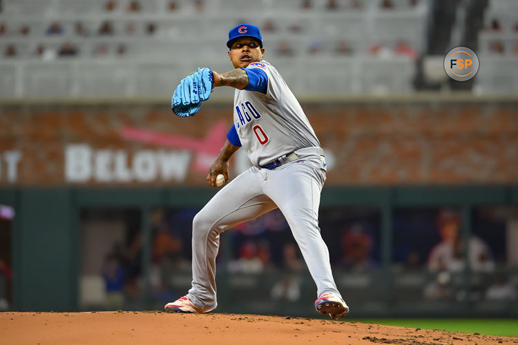 ATLANTA, GA - SEPTEMBER 28: Chicago Cubs starting pitcher Marcus Stroman (0) during the MLB game between the Chicago Cubs and Atlanta Braves on September 28, 2023, at Truist Park in Atlanta, GA. (Photo by John Adams/Icon Sportswire)