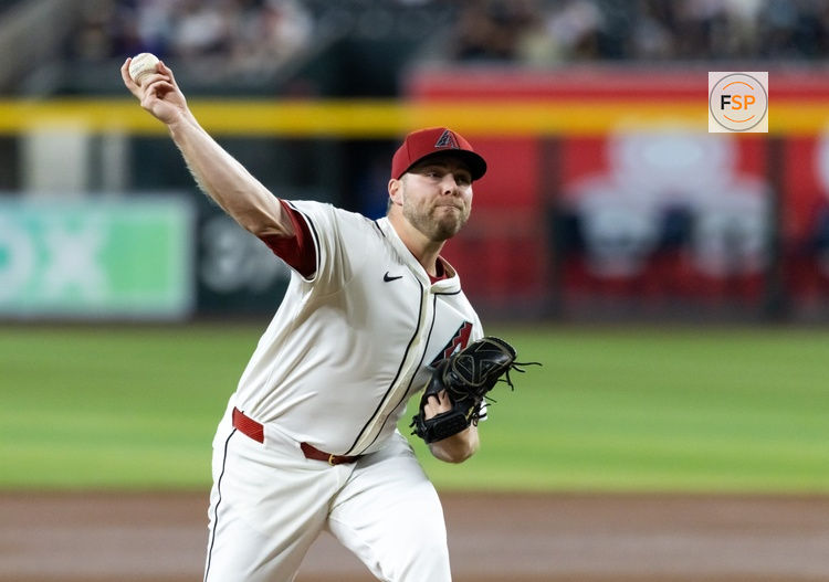 May 27, 2025; Phoenix, Arizona, USA; Arizona Diamondbacks pitcher Corbin Burnes against the Pittsburgh Pirates at Chase Field. Credit: Mark J. Rebilas-Imagn Images