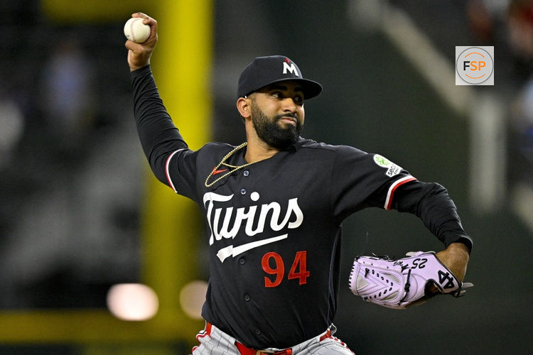 Jun 15, 2026; Arlington, Texas, USA; Minnesota Twins relief pitcher Yoendrys Gomez (94) pitches against the Texas Rangers during the game at Globe Life Field. Credit: Jerome Miron-Imagn Images