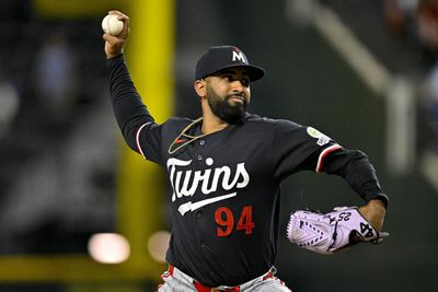 Jun 15, 2026; Arlington, Texas, USA; Minnesota Twins relief pitcher Yoendrys Gomez (94) pitches against the Texas Rangers during the game at Globe Life Field. Mandatory Credit: Jerome Miron-Imagn Images
